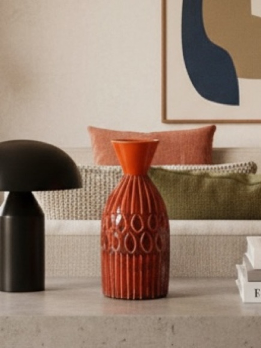 Mid‑Century Modern Italian Textured Ceramic Vase – Deep Orange & Black Glaze - Picture 16 of 17